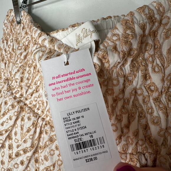 Lilly Pulitzer Yara Golden Eyelet Matching Skirt Set Size XL/16 - Picture 4 of 11